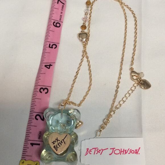 NWT BETSEY JOHNSON LIGHT BLUE GUMMY PINK BOW GOLD TONE CHAIN - Picture 7 of 7